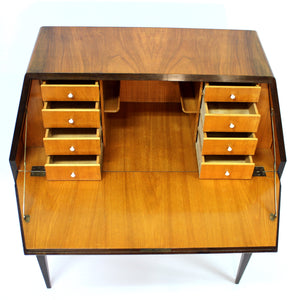 Free standing Swedish Modern secretaire in Walnut and Elm, 1940s