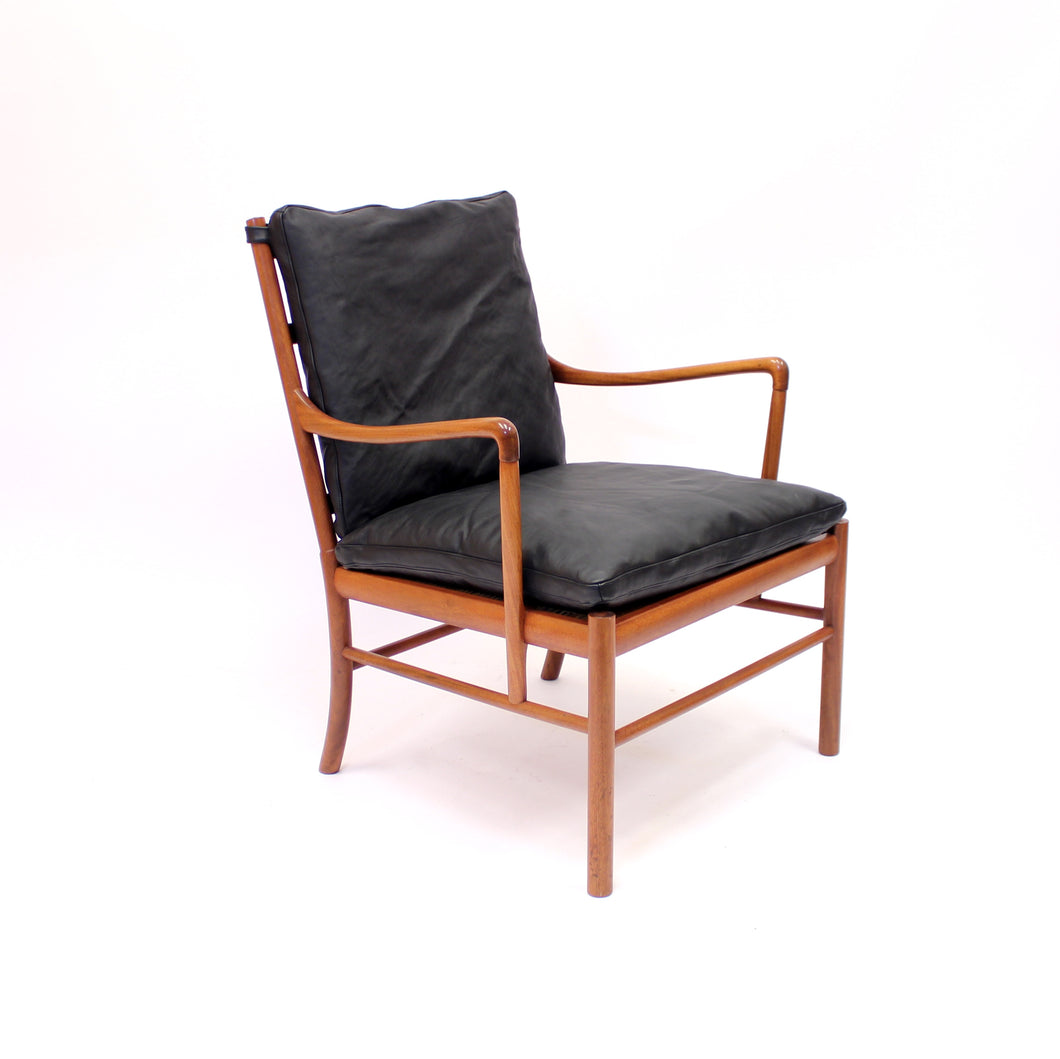 Ole Wanscher, Colonial chair in leather and Mahogany, P. Jeppesen, late 20th century