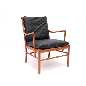 Ole Wanscher, Colonial chair in leather and Mahogany, P. Jeppesen, late 20th century
